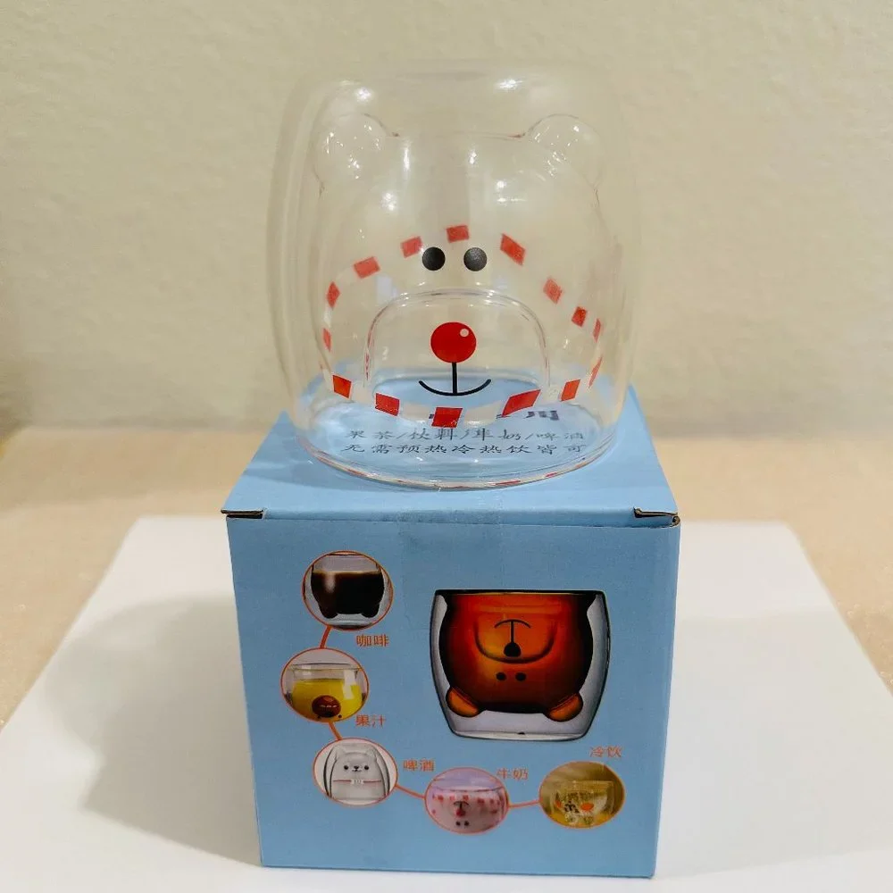🐻‍❄️Cute Bear🐻‍❄Tea Cup Coffee Mug Double Wall Glass for Milk Chocolate Coffee